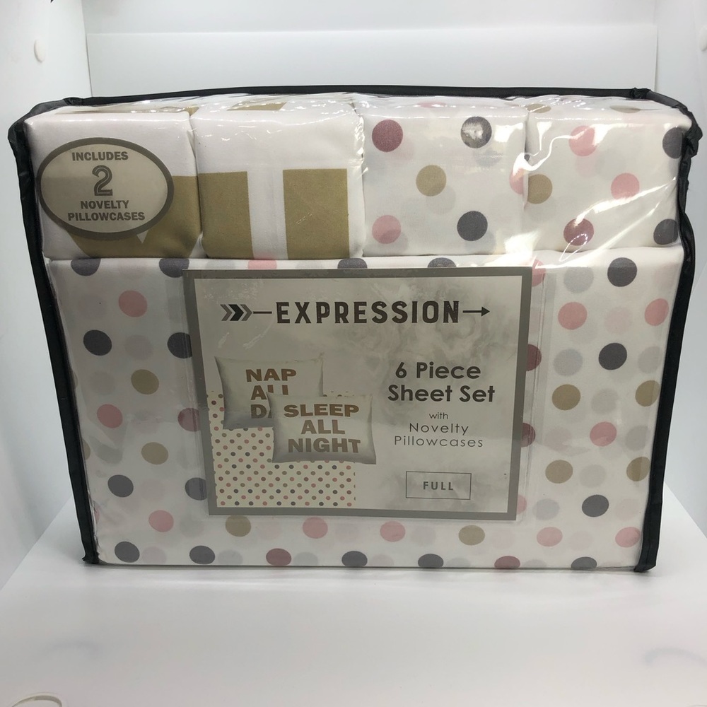 Sanders Expressions 6-Pc Nap All Day Sleep All Night Dotted Sheet Set FULL (New)